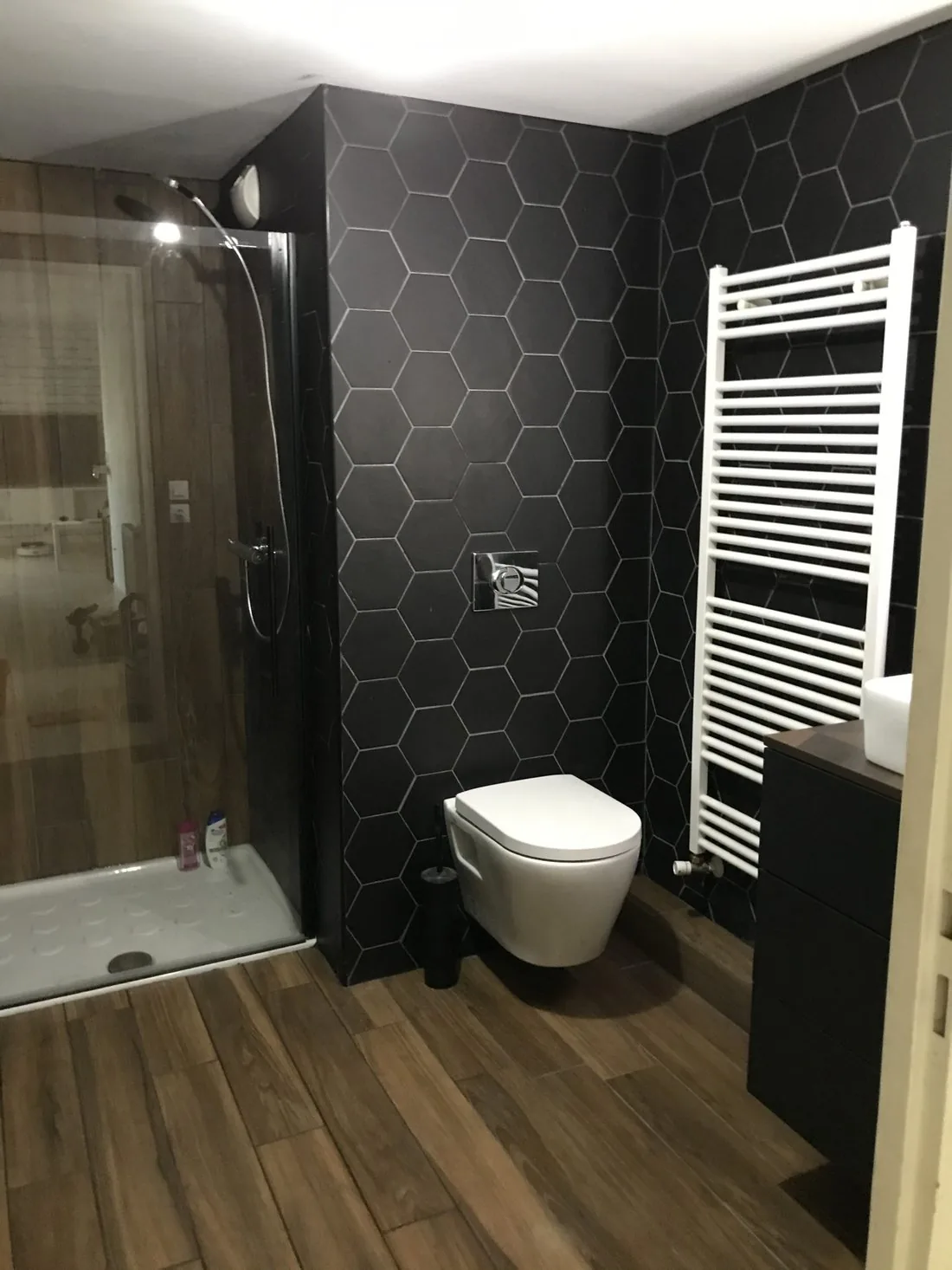 Faïence hexagonale noire et WC suspendu à Castelnau-le-Lez